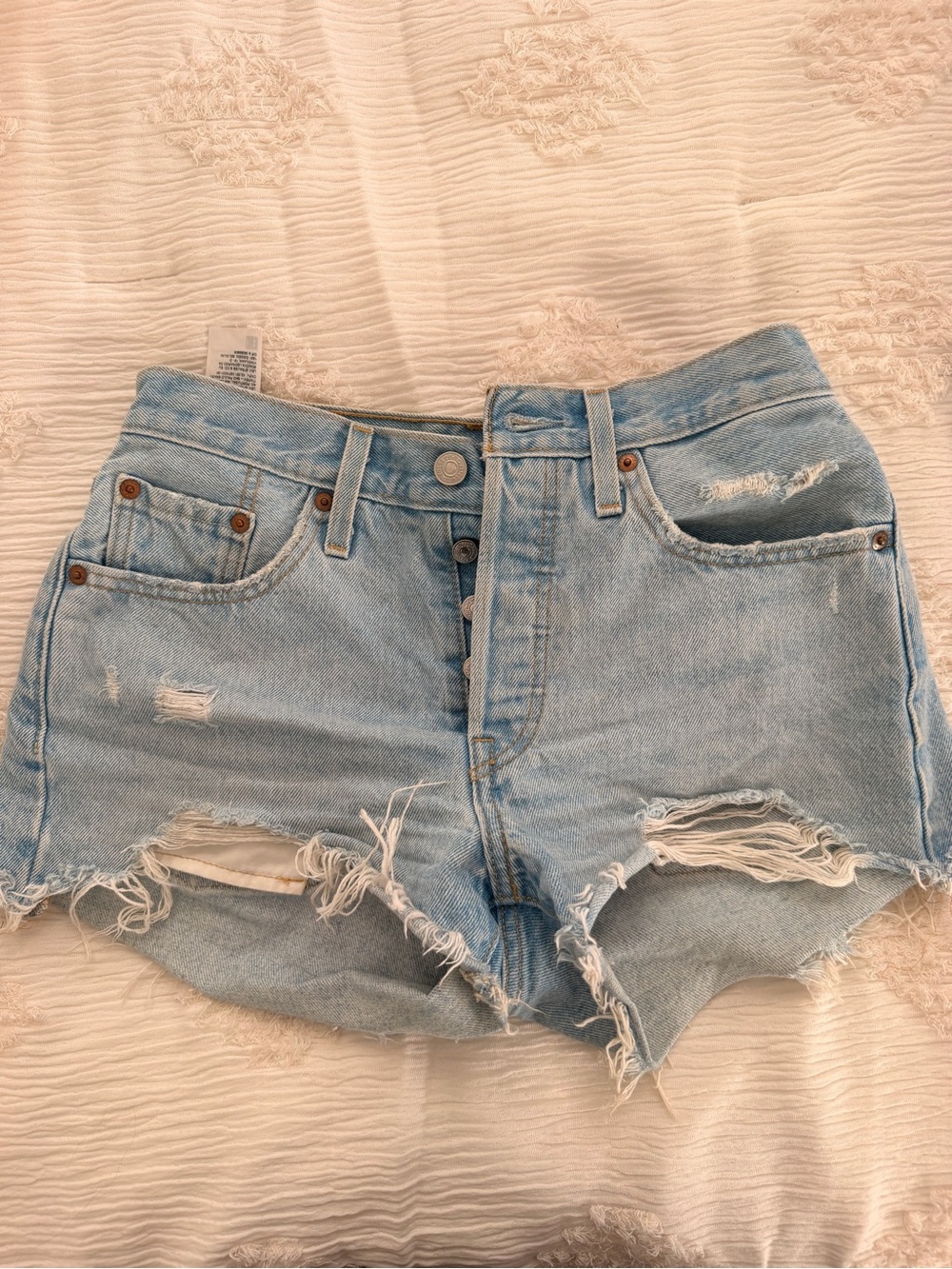 Levis 501 Light Blue Distressed Denim Women's Shorts